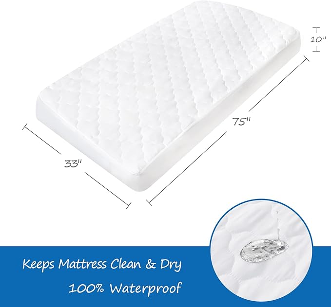 Cot Mattress Pad Waterproof 2 Pack, Quilted Cot Size Mattress Pads Cover 30" X