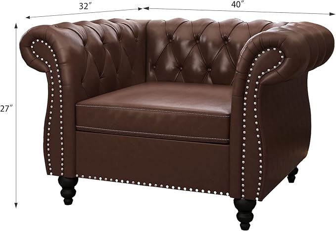 ORRD 2 Piece Living Room Set, Chesterfield Leather Sofa Couch Chair