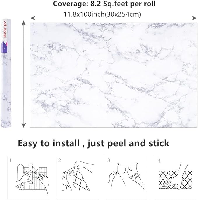 Arthome Marble Contact Paper, Peel and Stick Wallpaper 11.8x100 inch Self