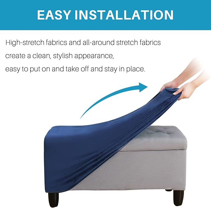 Ottoman Cover, Stretch Rectangle Velvet Ottoman Slipcovers of Foot Stool