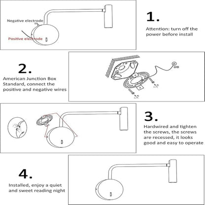 ZEROUNO Wall Mounted Reading Light Swing Arm Bedside Lamps for Bedroom Hardwired Sconces with Switch LED Mounted for Home Decor Wall Lighting Fixtures Indoor (Silver)