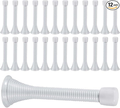 KISEER 24 Pack Spring Door Stops 3 1/4 Inch Flexible Heavy Duty Spring Door Stopper with RustProof Screw Rubber Bumper Tips (White)
