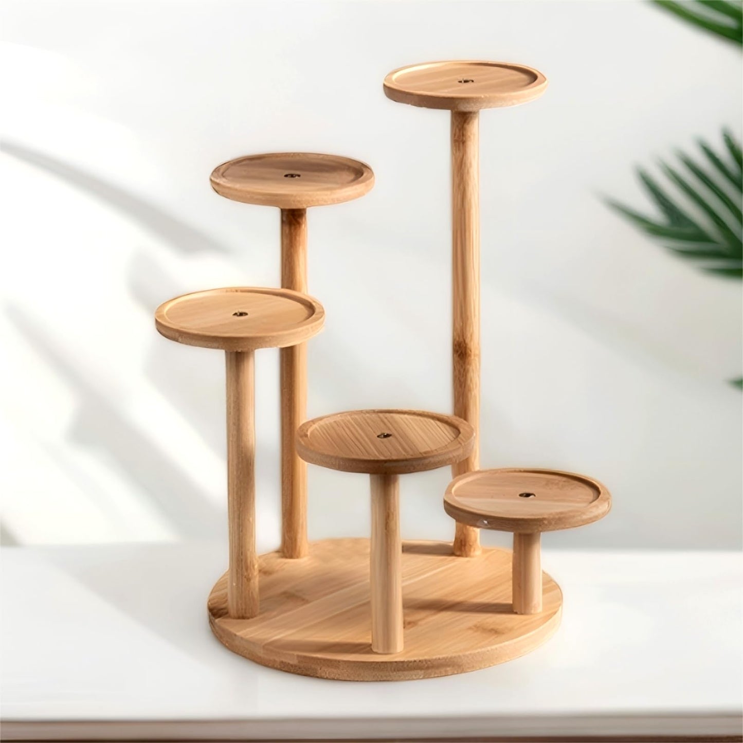 SRTFINE 5 Tiered Desk Plant Stand Round Bamboo Plant Shelf Tabletop Succulent Herb Stand Desktop Plant Stand Indoor Plant Rack for in Living Room Office Decoration - Small