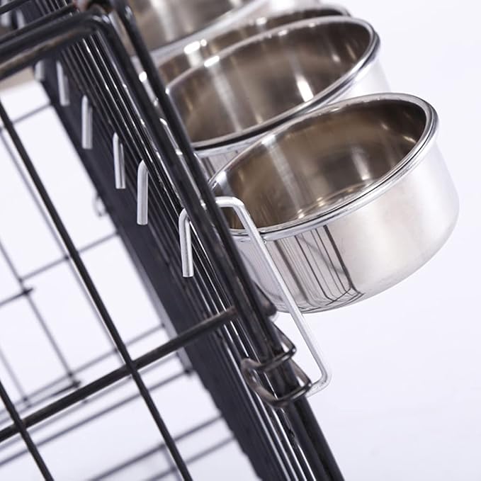 Youngy Dog Kennel Bowl Stainless Steel Hanging Food Water Bowl Crate Cup Pet Cage Bowls with Hanger for Bird Small Animals Stainless Steel Bowls Hanging