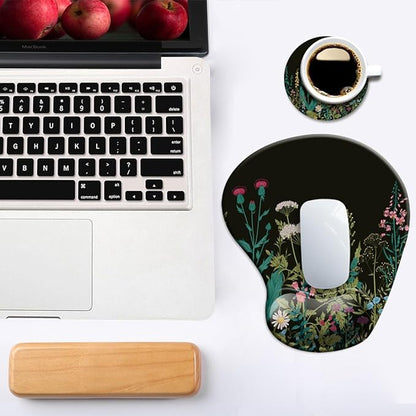 DOOKE Ergonomic Mouse Pad with Wrist Support and Coaster,Mouse Pads with Non-Slip PU Base for Home Office Working Studying Easy Typing & Pain Relief Weeds