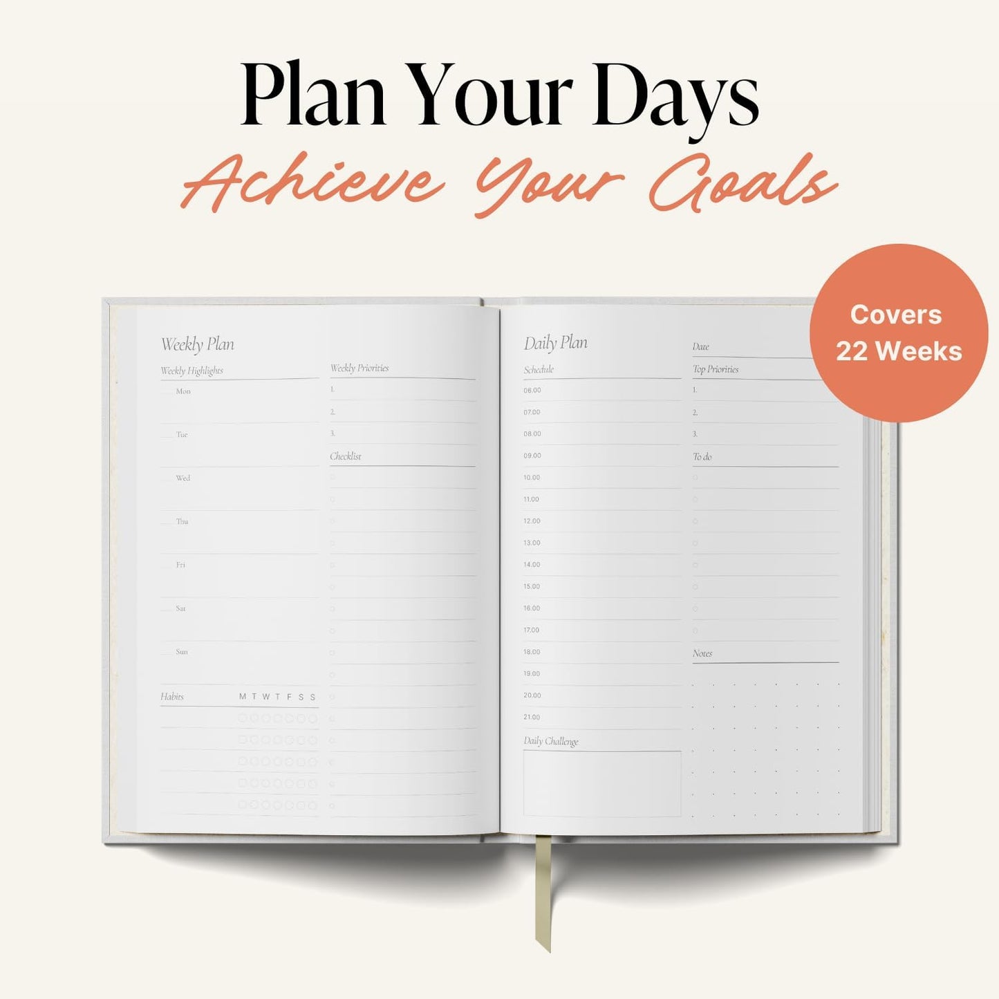 Yop & Tom Undated Daily Planner - Productivity Planner with Flower/Botanical Theme - Weekly and Daily Organizer with Time Slots