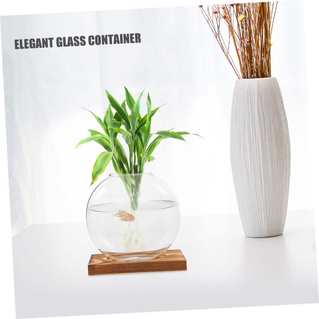 DONFAMDS 2pcs Hydroponic Glass Flower Vases with Wooden Stand, Small Propagation Station for Plants, Terrarium Pots for Home Office Balcony Décor