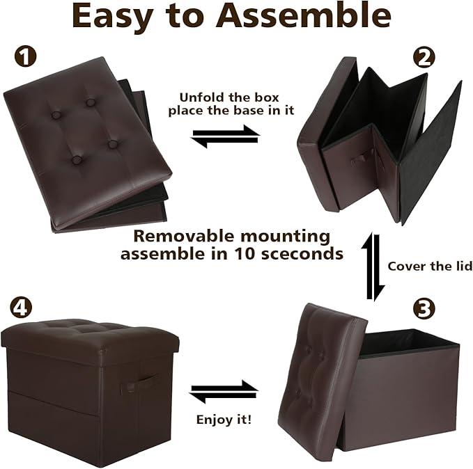 BelugaHelper Storage Ottoman Foot Rest Stool, Foldable Leather Footstool
