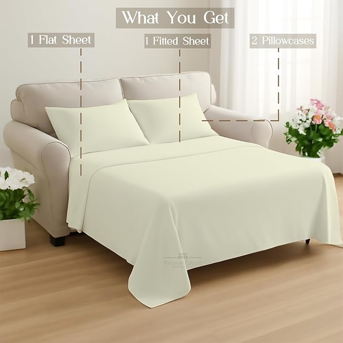 Sleeper Sofa Bed Sheet, 100% Cotton 400 Thread Count, 4 Piece Set, Deep Pocket