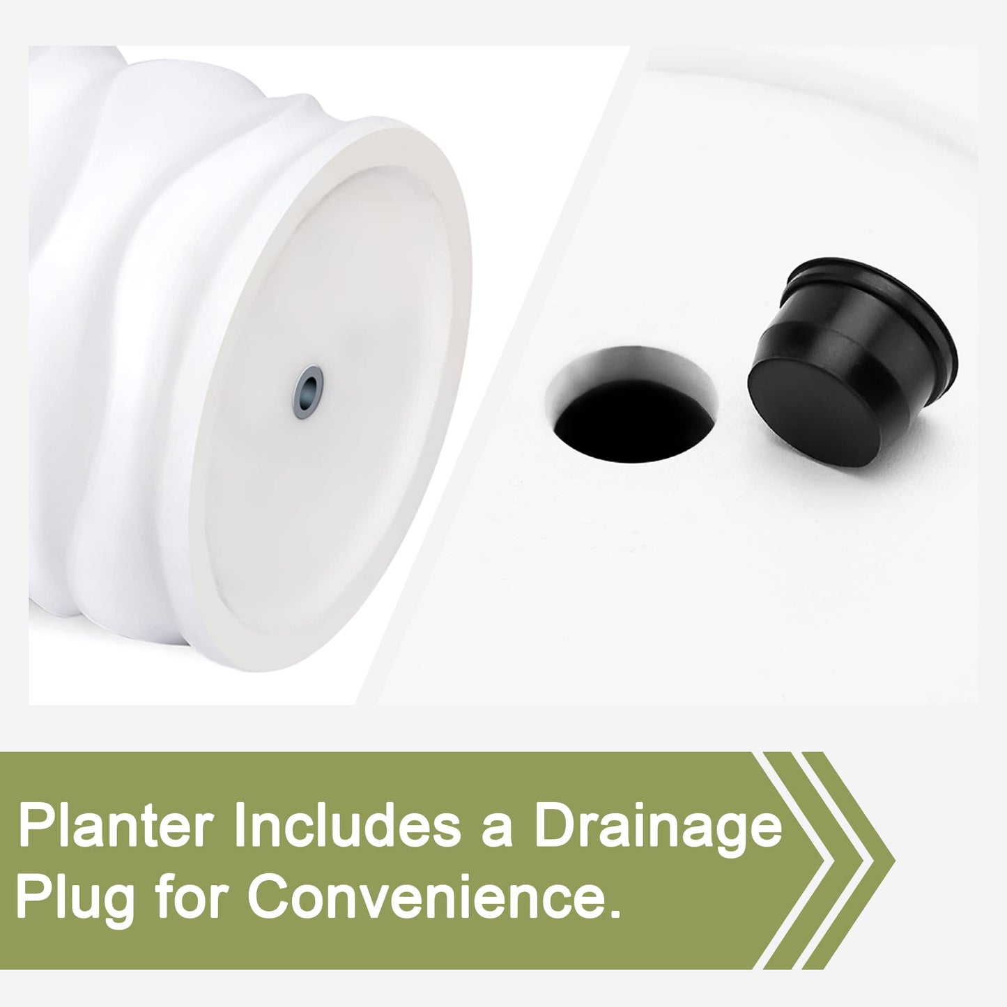 LuxenHome Tall Planters for Outdoor Plants, Set of 2 Indoor Outdoor Garden Plant Pots with Drainage Hole and Rubber Plug, Modern White Waves Flower Pot Concrete Planters for Home Garden Patio Porch