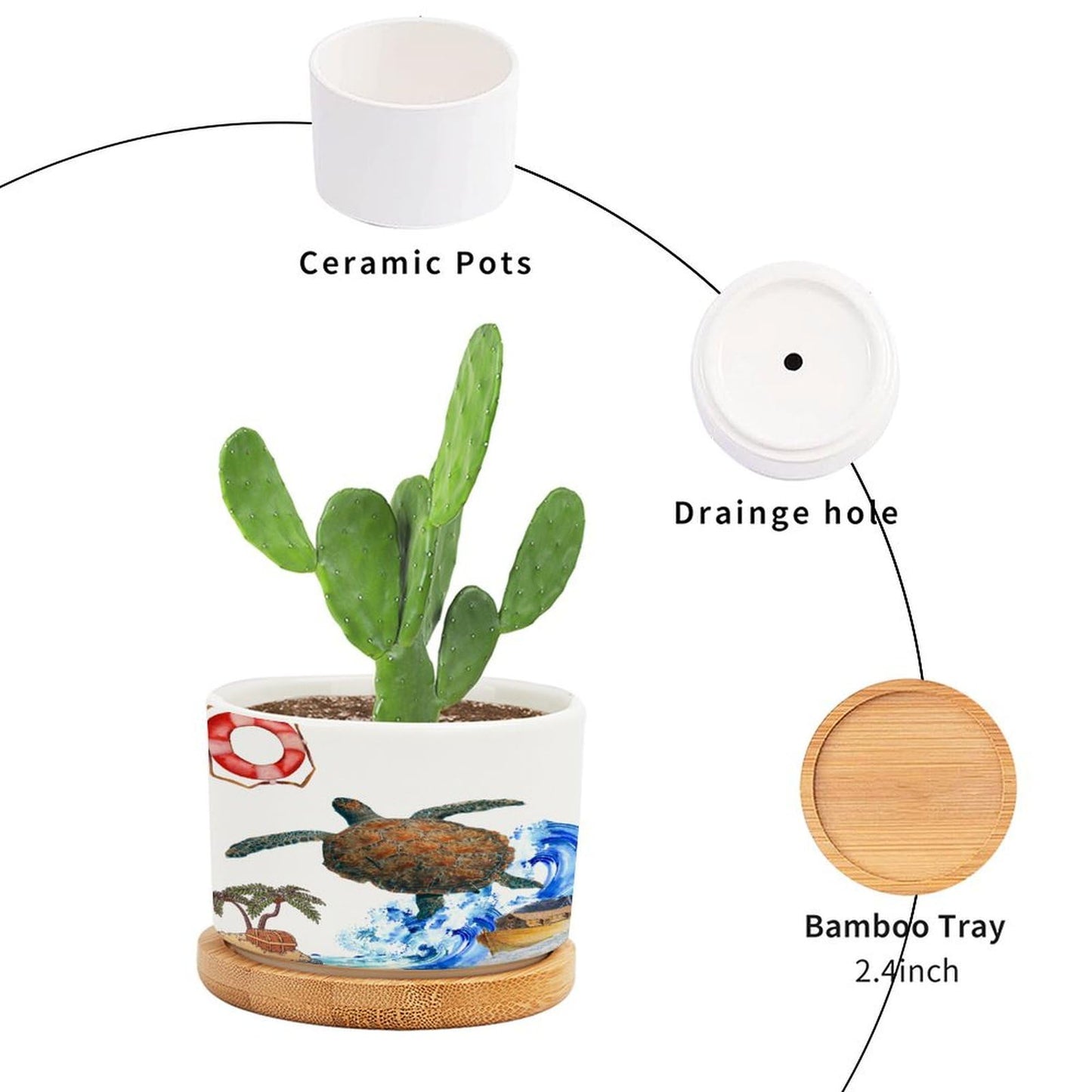 DreamAutumn Ocean Theme Sea Turtle Ceramic Planters Ceramic Pots with Saucers Orchid Pots for Plants Succulents Pots Office Desk Garden Balconys New Home Decor,Gifts for Mom Mother Grandmother