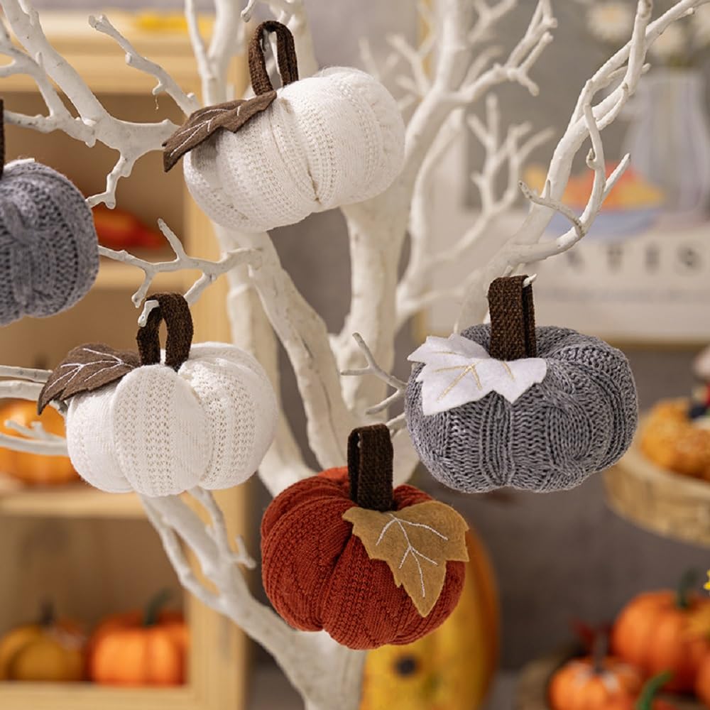 Set of 6 Small Crochet Pumpkins – Rustic Fall Decor for Cozy Autumn, Thanksgiving, and Halloween – Perfect for Farmhouse, Table, and Kitchen Decoration