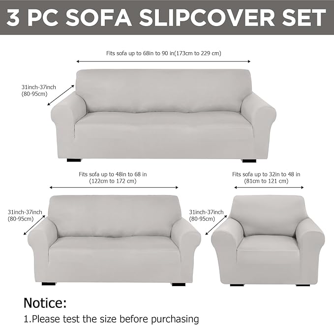 Peryiter 3 Pcs Couch and Loveseat Covers Set Sofa Cover