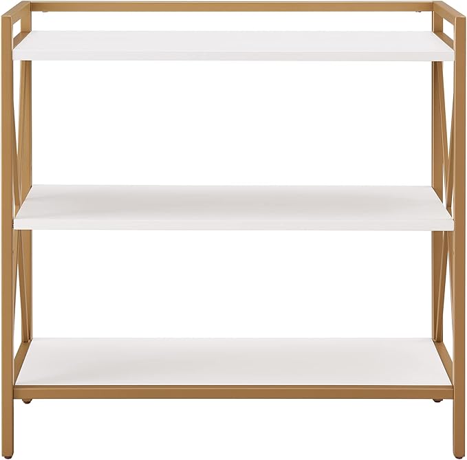 Leick Home Claudette Bookshelf, Satin Gold, 3 Shelves, Easy Assembly, 12 in D x