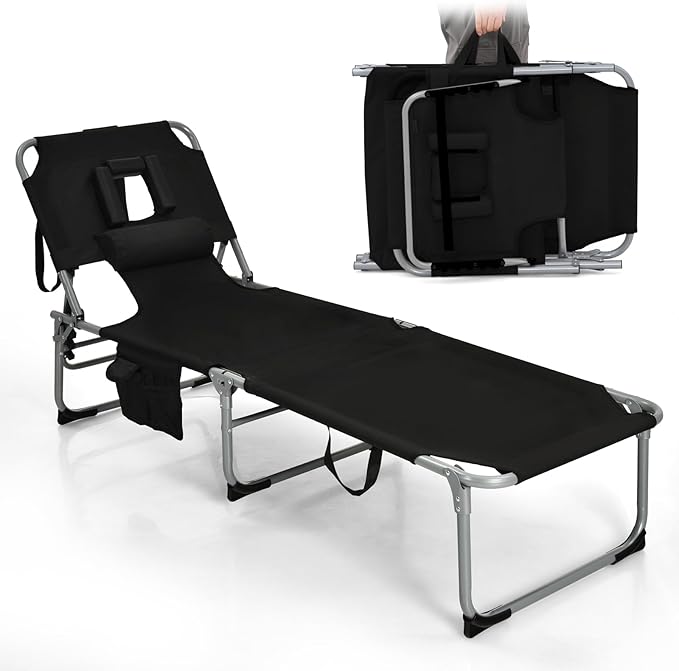 Goplus Tanning Chair, Folding Adjustable Patio Lounge Chair