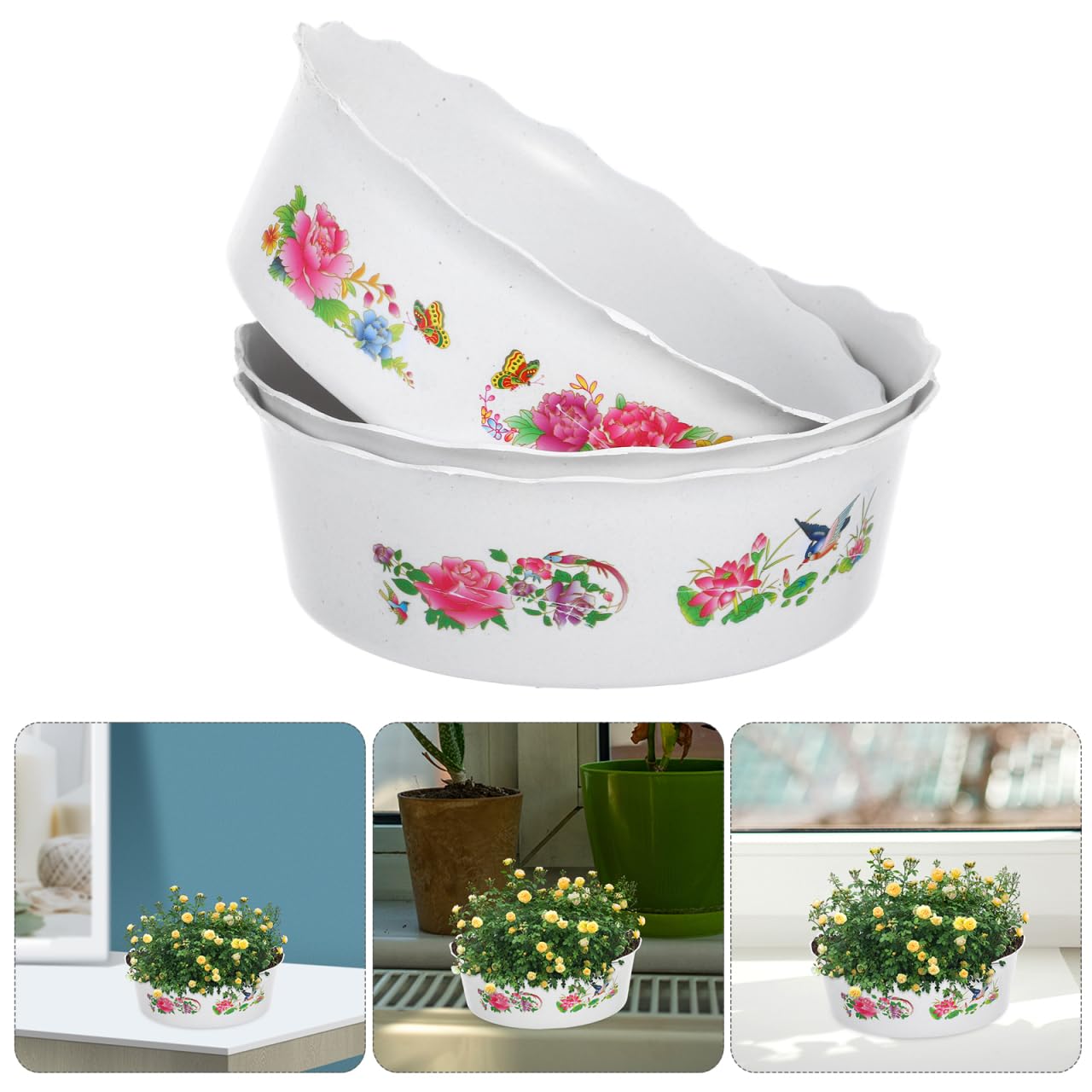 HANABASS 3 Pcs Hydroponic Lotus Water Lily Planter Planting Bowl Round Shallow Flowerpot Container Fish Bowl for Water Lily, Succulent, Aquatic Plant Garden Decoration