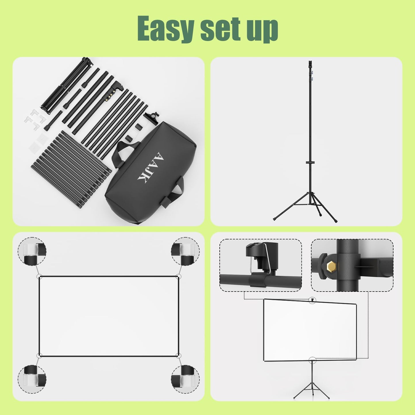 AAJK 100in Projector Screen with Stand,Portable 16:9 4K HD Indoor Outdoor Projection Screen with Wrinkle-Free Design, Ideal for Home Theater– Includes Carry Bag (100IN) (100)
