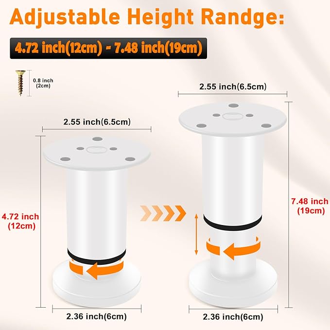 4 Pcs Adjustable Height Furniture Legs 4.72-7.48 inch, Metal Adjustable