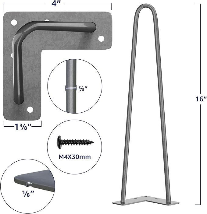 SMARTSTANDARD 16 Inch Heavy Duty Hairpin Furniture Legs, Metal Home DIY Projects