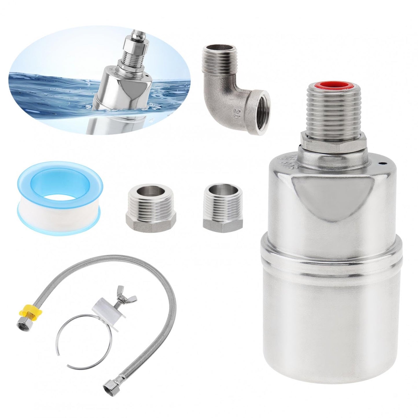 1/2 inch Float Valve, PNXKTXO Water Level Control Float Valve 1/2" to 3/4'' and 1/2'' to 1'' 304 Stainless Steel Fully Automatic Water Level Control Shut Off Valves Hose Connector