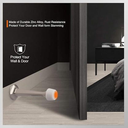 16 Pack Solid Rigid Door Stops - Heavy Duty Door Stoppers Wall Protector with Soft Rubber Tips, Satin Nickel