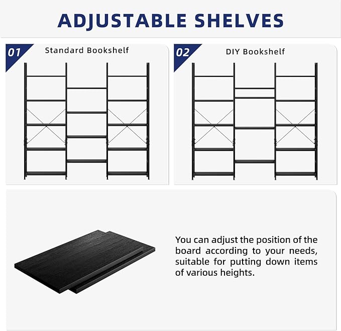 NUMENN Triple 5 Tier Bookshelf, Wide Book Shelf