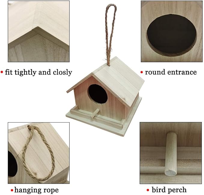 Bird Houses for Outside Bluebird Houses for Outdoors Hanging Wooden Birdhouse Hand-Painted Bird Nest Garden Patio Decor for Wren Swallow Sparrow Throstle Finch