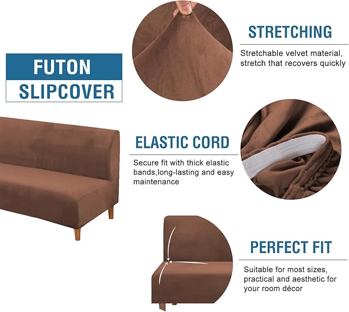 H.VERSAILTEX Real Velvet Futon Cover Armless Sofa Covers Sofa Bed Covers
