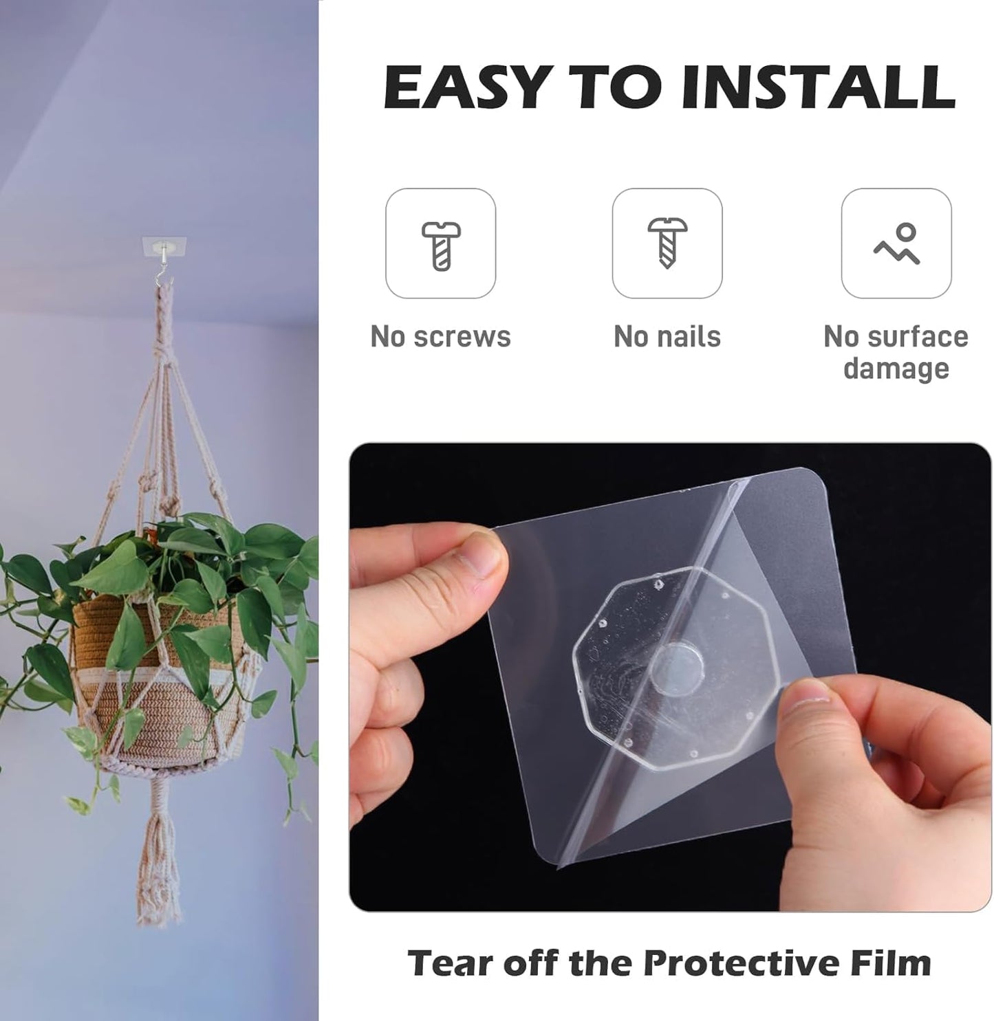Dlilise Adhesive Ceiling Hooks, 4 Pack 30lbs Super Heavy Duty for Hanging Plants, Ceiling Hooks, Strong No Drill Outdoor Sticky Ceiling Hanger, Stick On Hooks for Lights,Wind Chimes,Lantern