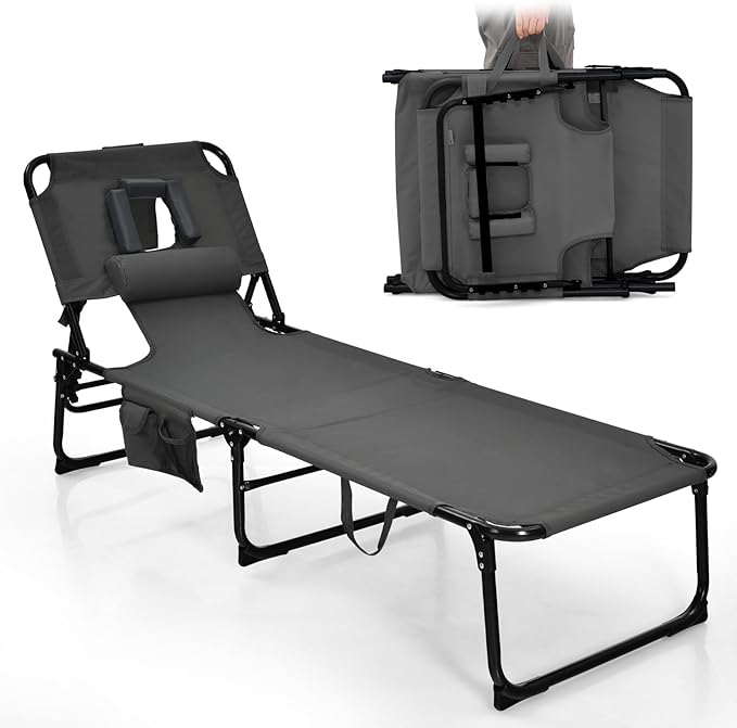 Goplus Tanning Chair, Folding Adjustable Patio Lounge Chair