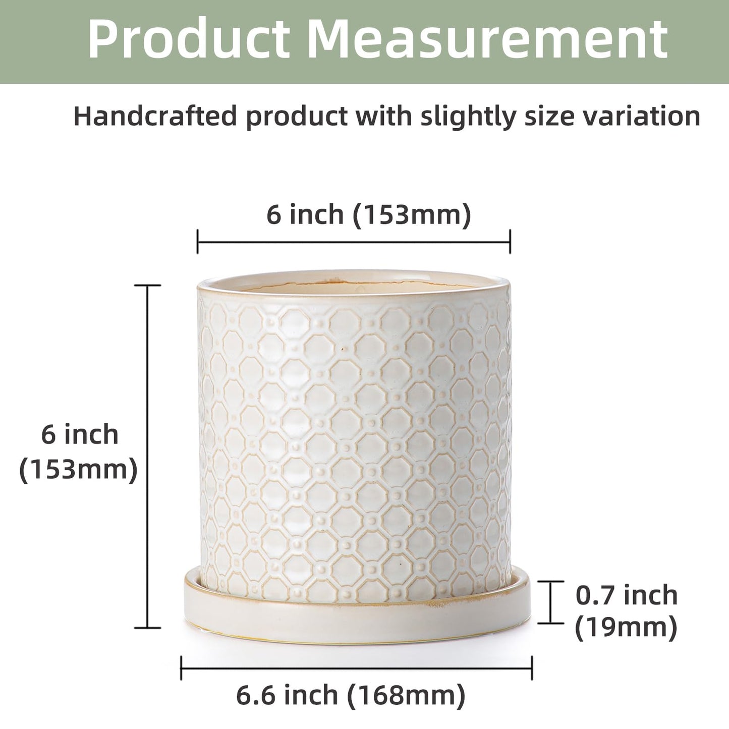 Chubacoo 6 Inch Plant Pot: Ceramic Planter with Drainage Hole & Saucer Indoor Outdoor Plants - Cylinder Round Flower Pot for Home Office - Modern Decorative - Small White