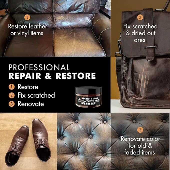 FORTIVO Leather Recoloring Balm, Color Restorer, Scratch Remover, Couch Paint