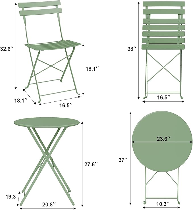 3-Piece Folding Bistro Set, Outdoor Patio Furniture Set