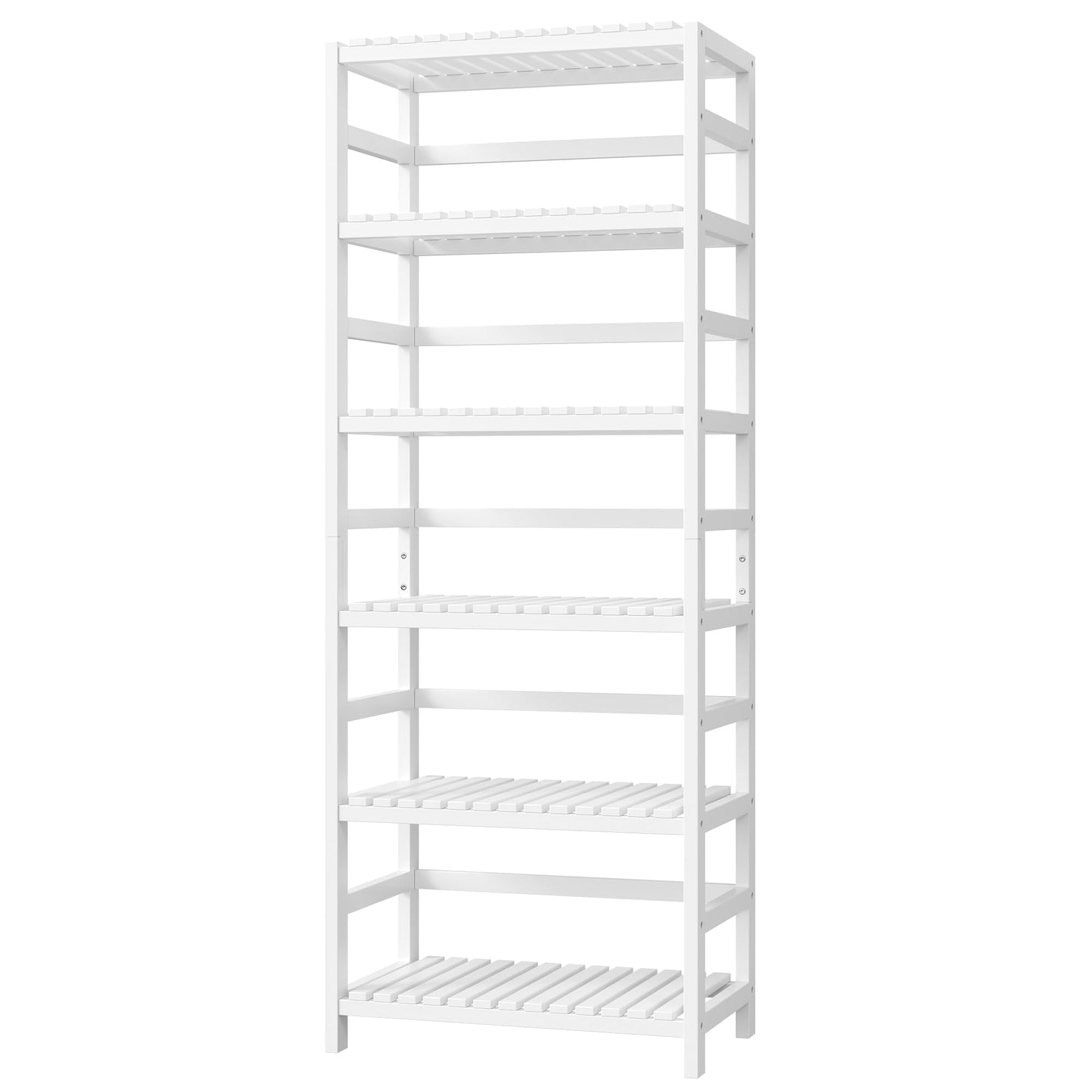 FOTOSOK 6-Tier Bamboo Shelf, Bamboo Bookcase with Adjustable Shelves, Free Standing Storage Shelf Unit, Plant Flower Stand for Bathroom, Kitchen, Home Office, White