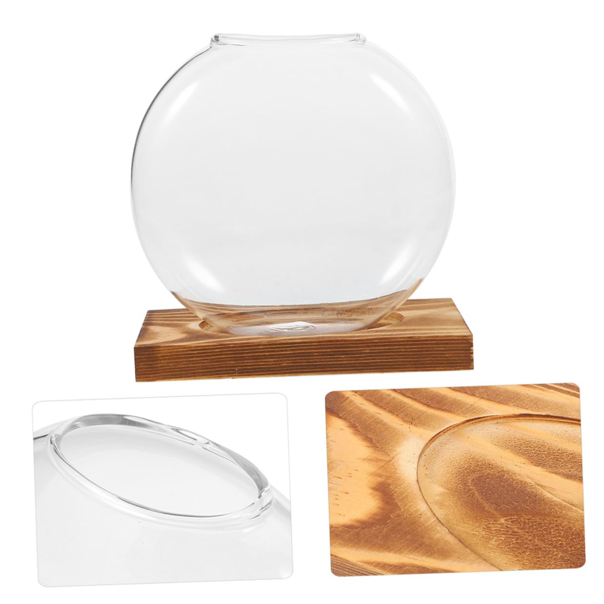 BESPORTBLE 2pcs Hydroponic Plant Propagation Vessels with Wooden Stand, Glass Containers for Home and Office, Plant Terrariums for Shelf Display and Indoor Gardening
