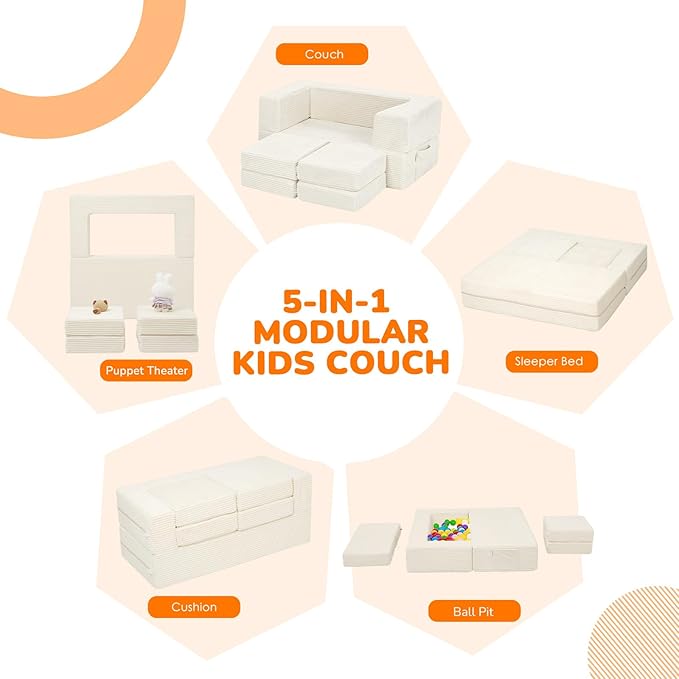 MeMoreCool Modular Kids Couch, Corduroy Play Toddler Couch