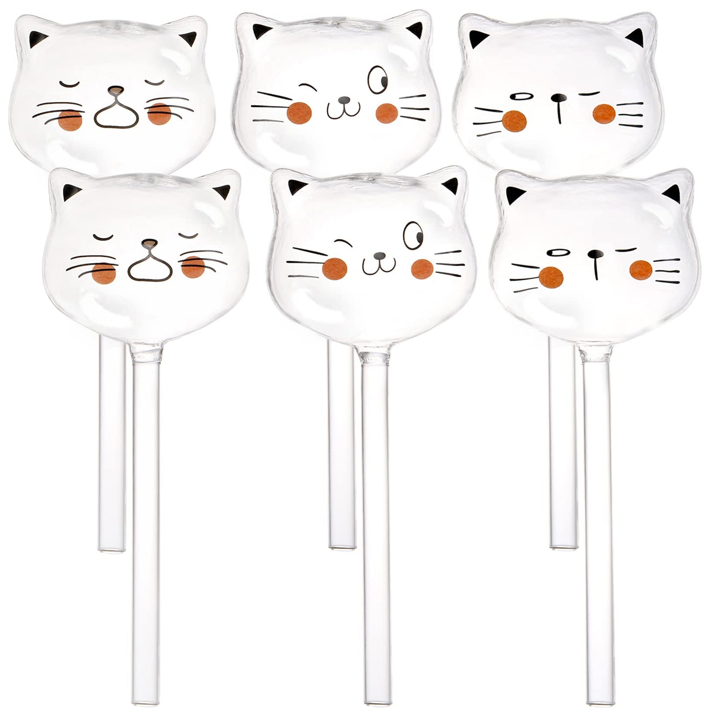 SOUJOY 6 Pieces Self Watering Bulb, Glass Plant Watering Globes, Hand Blown Cat Shape Automatic Watering Spike Device for Indoor and Outdoor Plants
