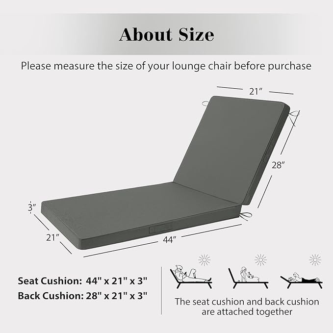 Chaise Lounge Cushions Outdoor, 4 Adjustable Ties Lounge Chair Cushions