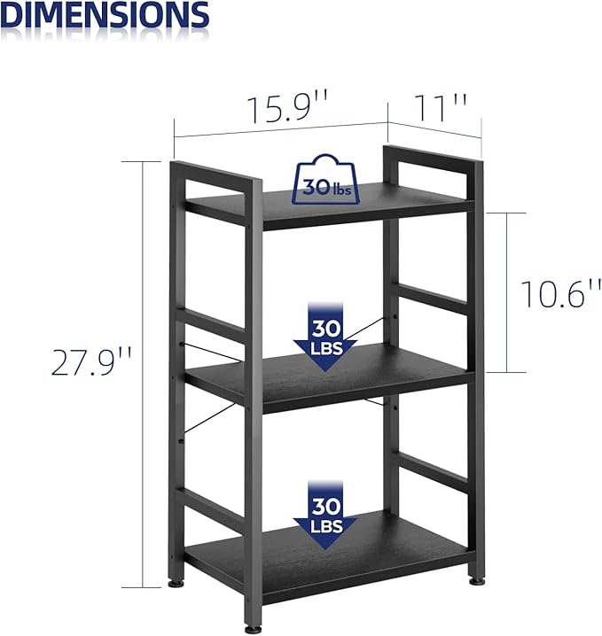 NUMENN 3 Tier Slim Bookshelf, Bookcase Shelf Storage Organizer, Modern Book