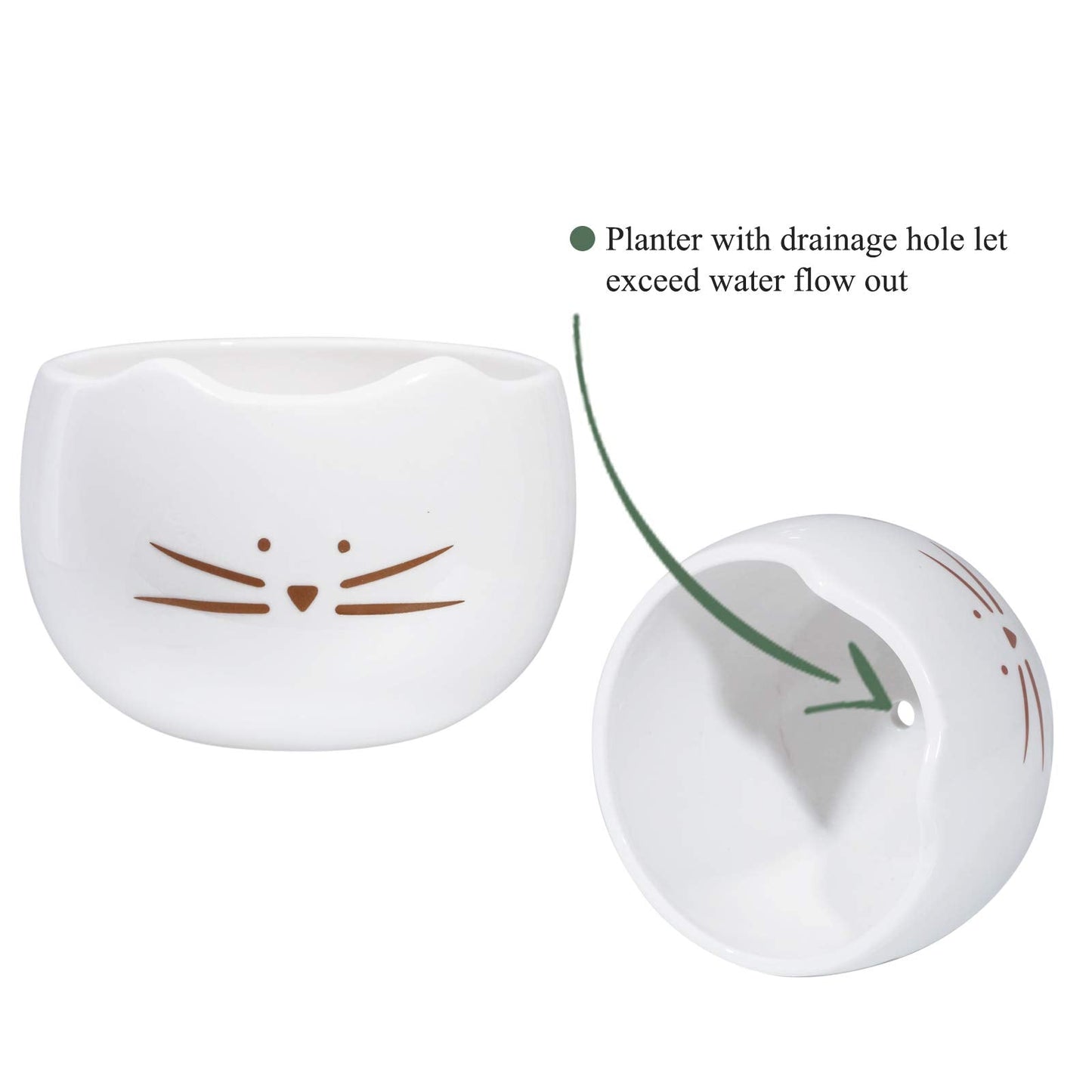 Koolkatkoo 5.5 Inch Cute Cat Succulent Planter Pots Cactus Planters Flower Pots White Set of 2