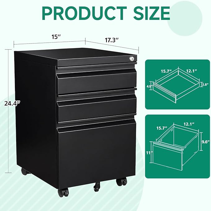 Letaya 3 Drawer Mobile File Cabinet