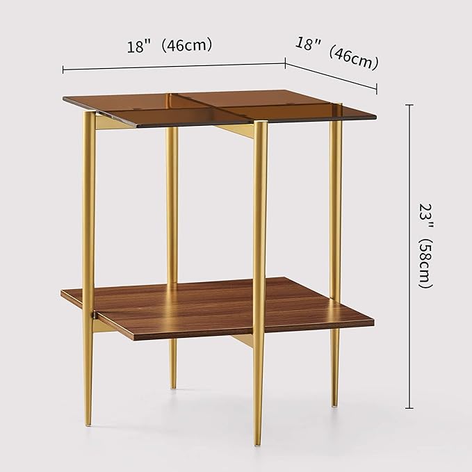 LumFurn Glass End Table, Mid-Century Modern Design Sofa Table, L41 x W21 x H17