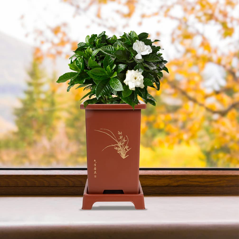 Yardwe Flower Pot Bonsai Planter with Saucer Orchid Pot Zisha Flower Chinese Purple Clay Plant Succulent Cactus Planter for Home Office Decor