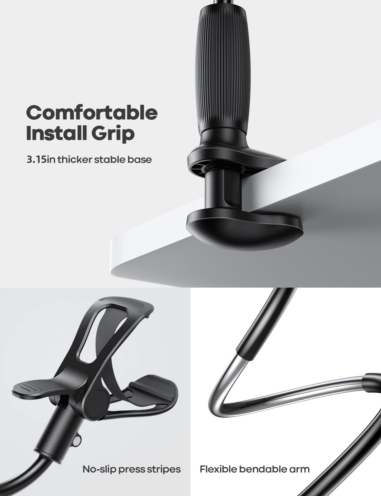 Lamicall Gooseneck Phone Holder for Bed - [Upgraded Stable Clip] for Desk, Headboard, Bed, Bedside, Table, Flexible Gooseneck Long Arm Stand, Overhead Cell Phone Clamp Mount, Gift for All 4-7” Device