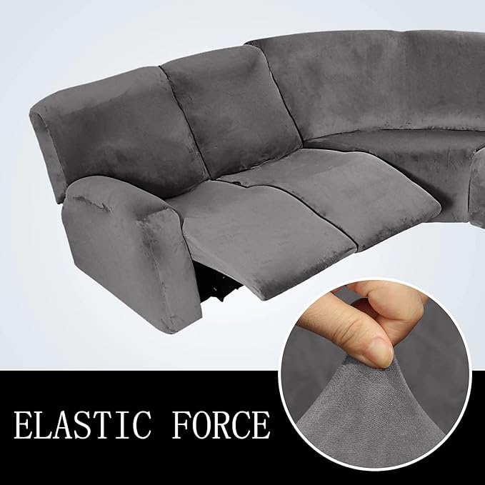 LightInTheBox 7-Piece Velvet Stretch Reclining Couch Covers 5 Seats Corner Sofa