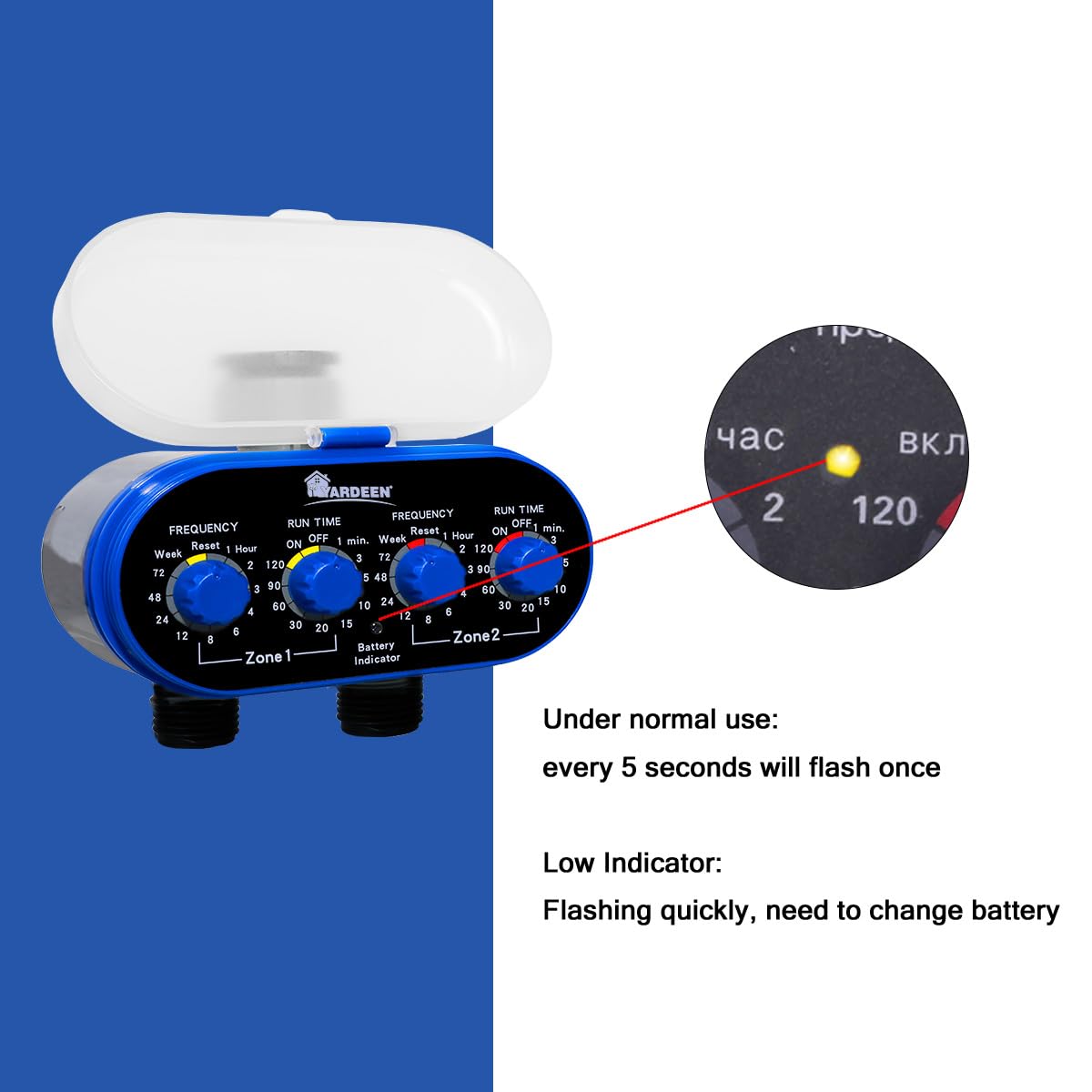 Yardeen Watering Hose Sprinkler Timer Garden Irrigation System Controller Electronic Water Timer with Two Outlets Color Blue