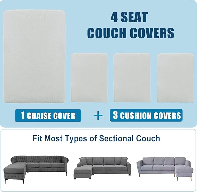 Water Repellent L Shaped Couch Covers 4 Pieces Sofa Seat Cushion Slipcovers