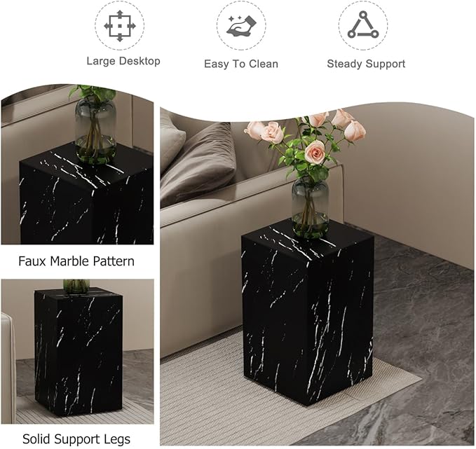 End Table, Side Table Living Room Table, Faux Marble Sofa Couch Bedside