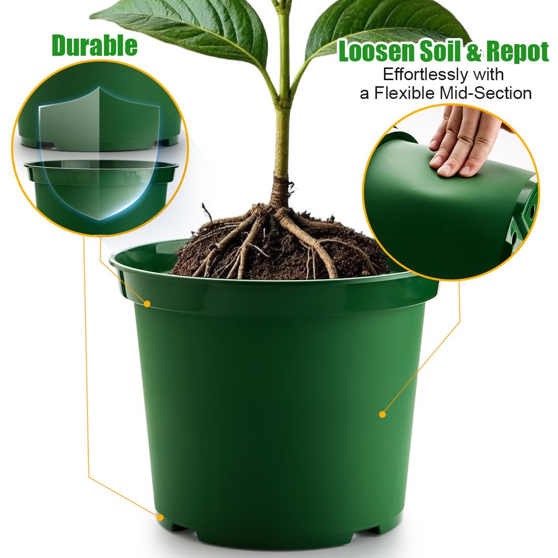 RooTrimmer 3 Gallon Plastic Nursery Pots, 10 Inch Round Plant Pots with Drainage Holes, 10 Pack Planting Pot for Outdoor Indoor Plants, Gardening Gifts for Women, Green