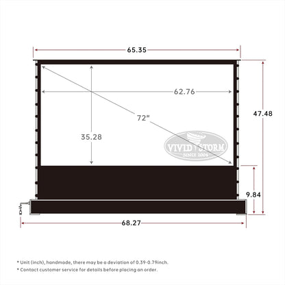 VIVIDSTORM-Projector Screen with Stand S 72 Inch Sound Transparent Perforated Floor Rising White Fabric 4k HD Ready Home/Movie Theatre Work with Normal Throw Projector, VSDSTPW72H